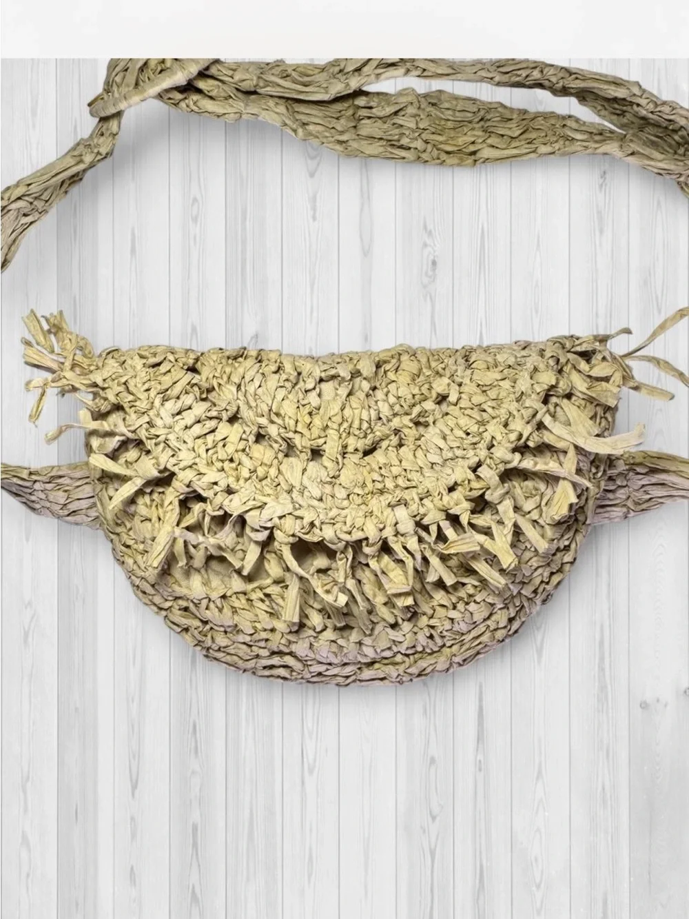 Anthropologie Hand-Woven Raffia Boho Belt Bag, Natural Beige
